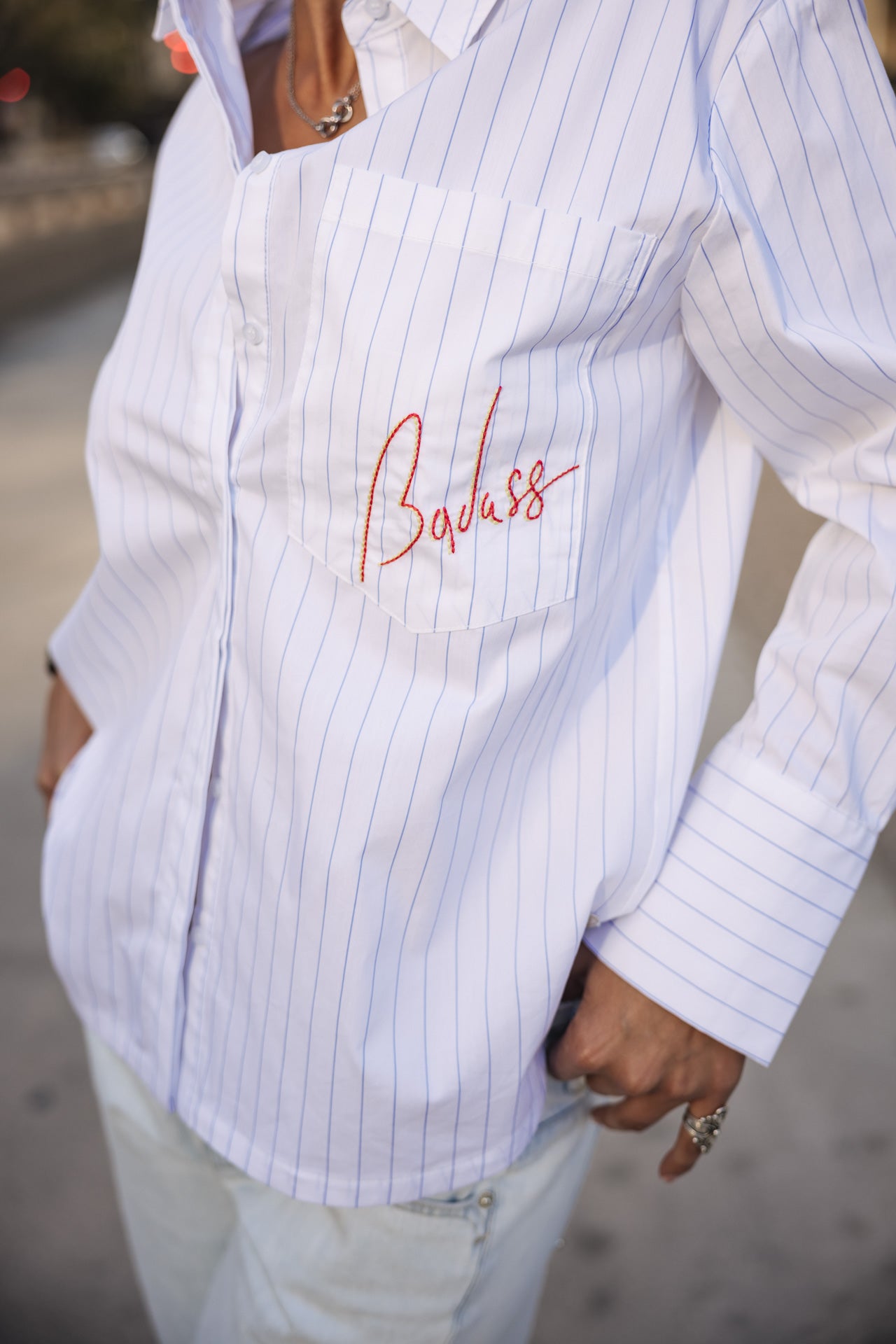 

Chemise rayée et brodée Femme Chestine Boyfriend white | Freeman T. Porter