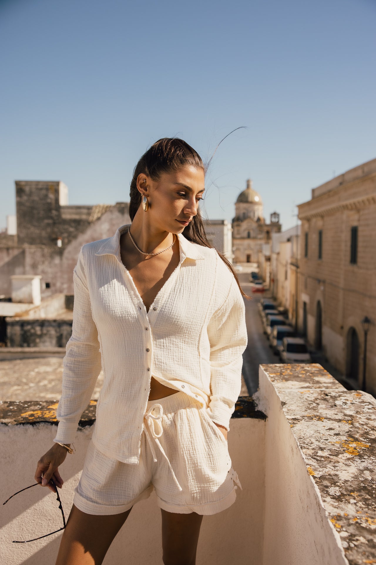 

Chemise loose en coton double gaze Femme Sheel Plain ecru | Freeman T. Porter