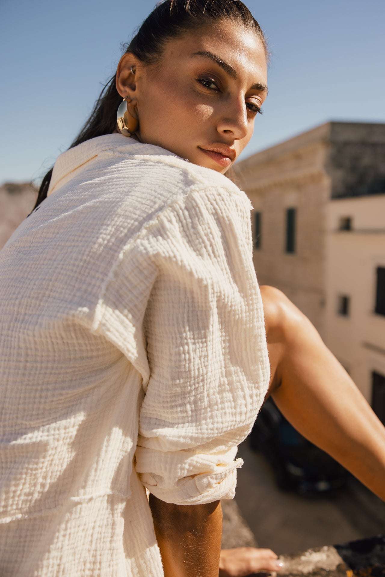 

Chemise loose en coton double gaze Femme Sheel Plain ecru | Freeman T. Porter