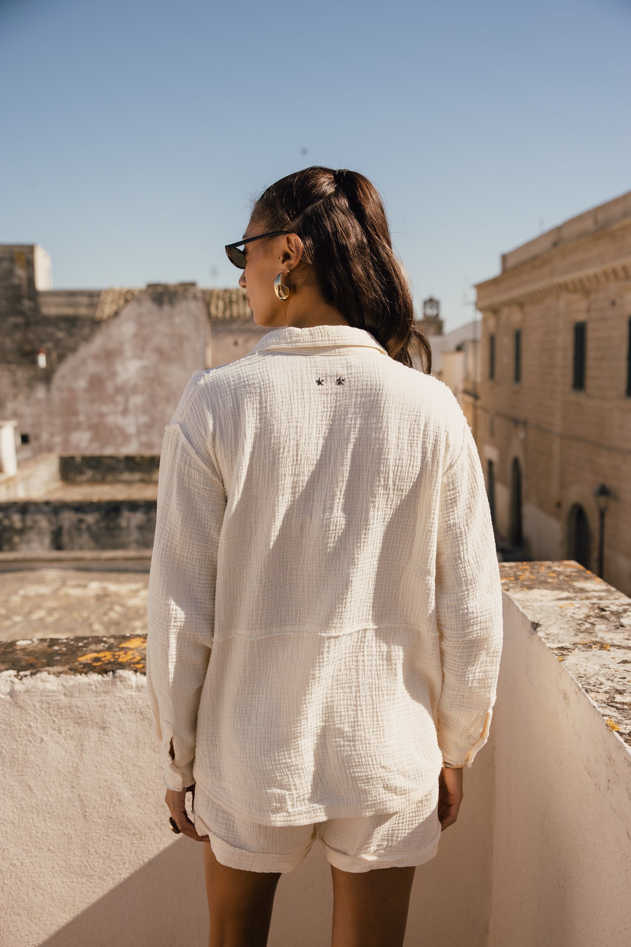 

Chemise loose en coton double gaze Femme Sheel Plain ecru | Freeman T. Porter