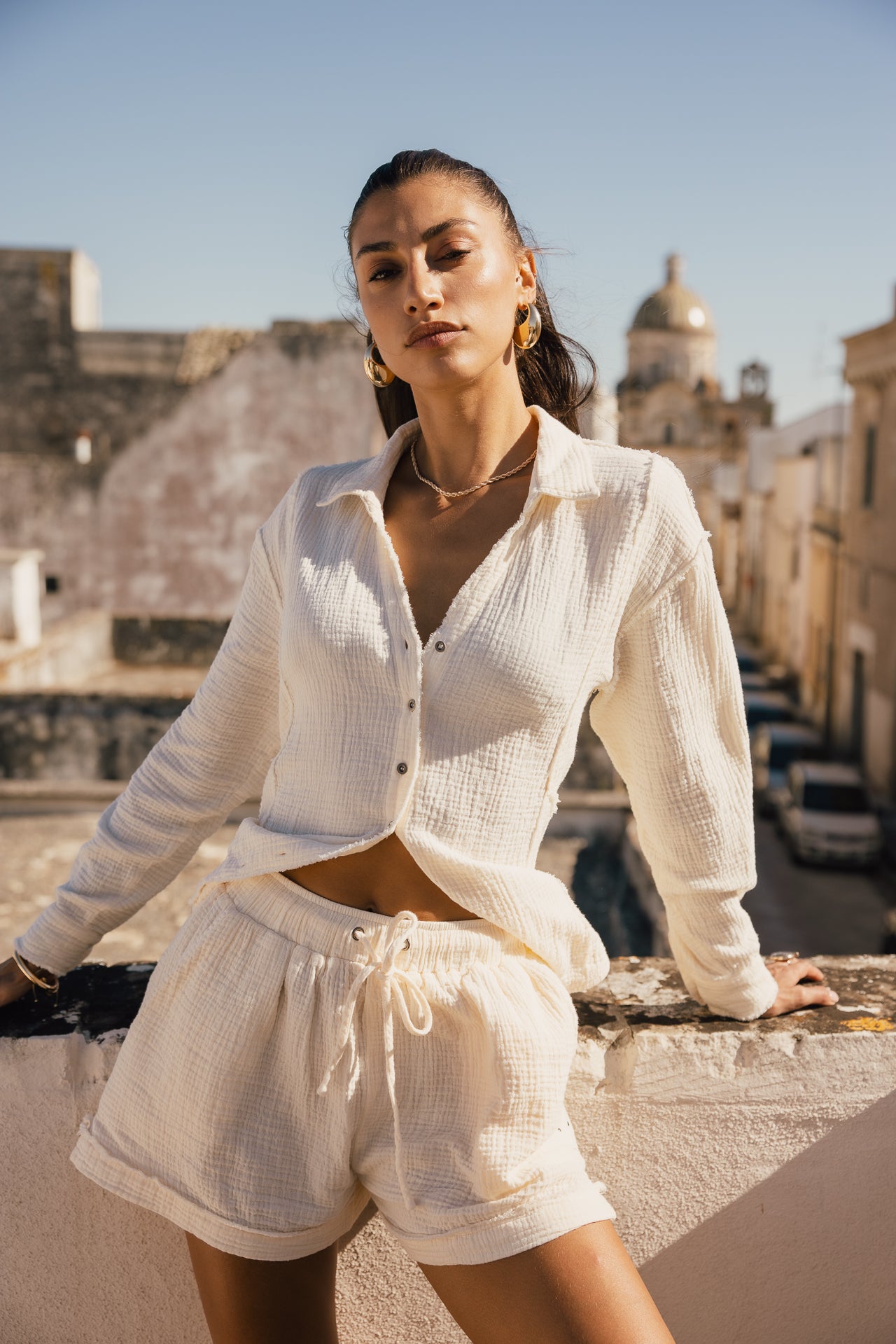

Chemise loose en coton double gaze Femme Sheel Plain ecru | Freeman T. Porter