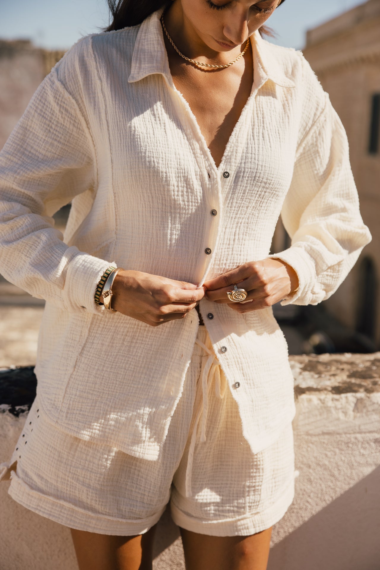 

Chemise loose en coton double gaze Femme Sheel Plain ecru | Freeman T. Porter