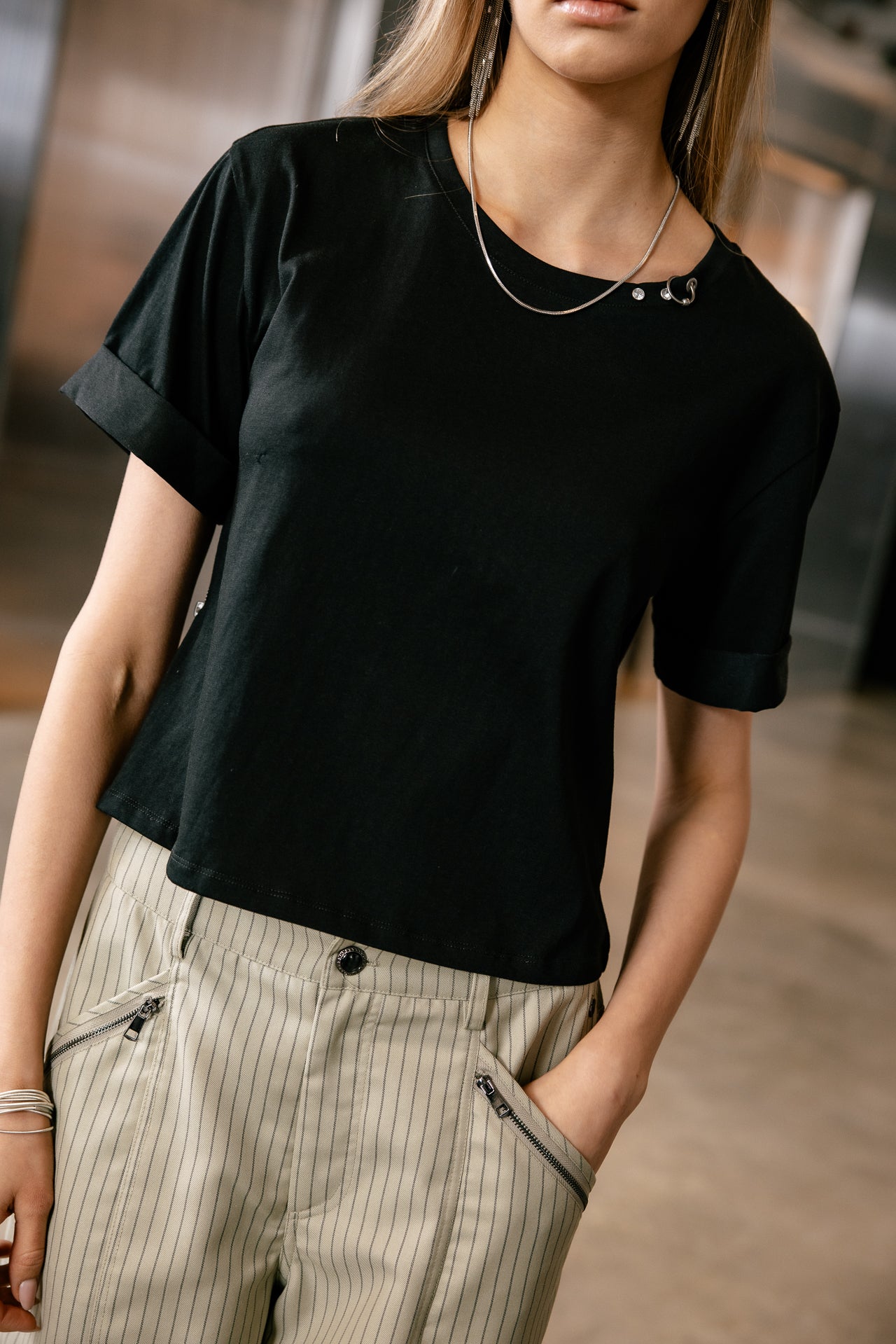 

Crew neck T-shirt Women Tayane Zip black | Freeman T. Porter