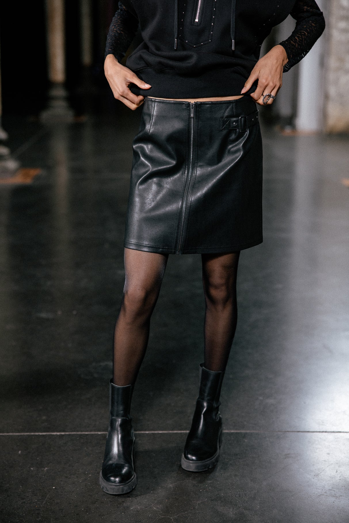 Jupe midi en simili Femme - Chocolat Jupe midi en simili Femme - Chocolat