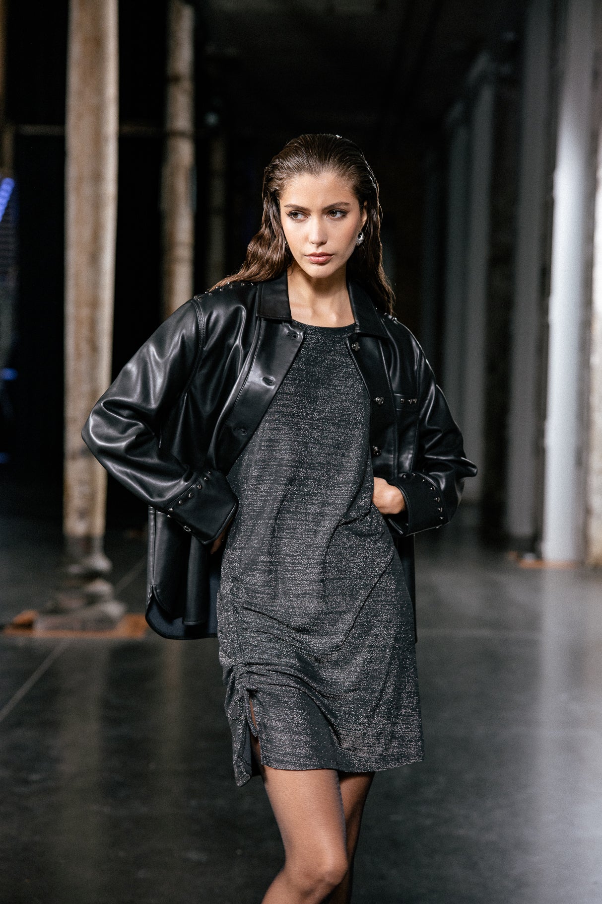 

Robe T-Shirt lurex Femme Robina Shiny silver black | Freeman T. Porter