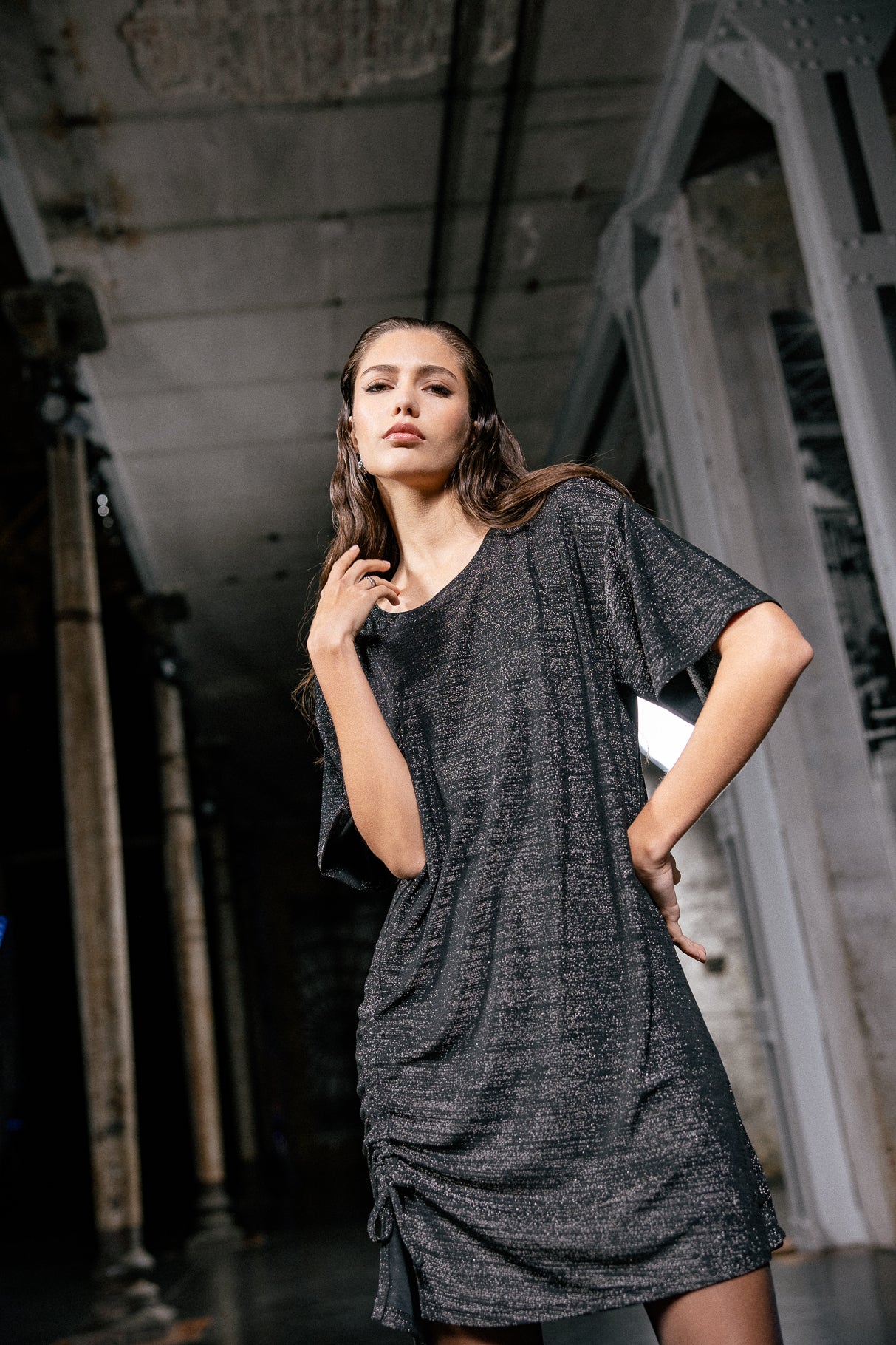 

Robe T-Shirt lurex Femme Robina Shiny silver black | Freeman T. Porter