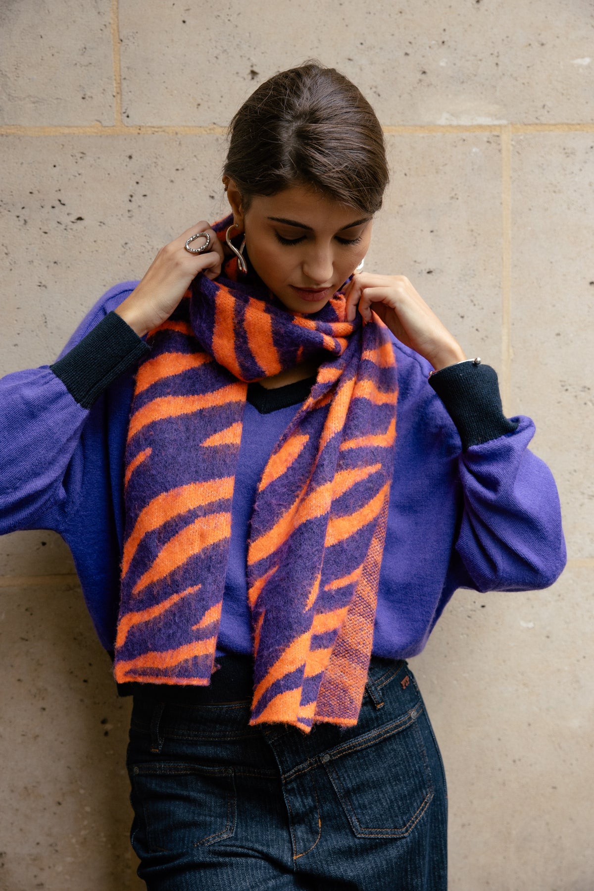 

Jacquard sjaal Dames Pario Zebra orange / purple | Freeman T. Porter