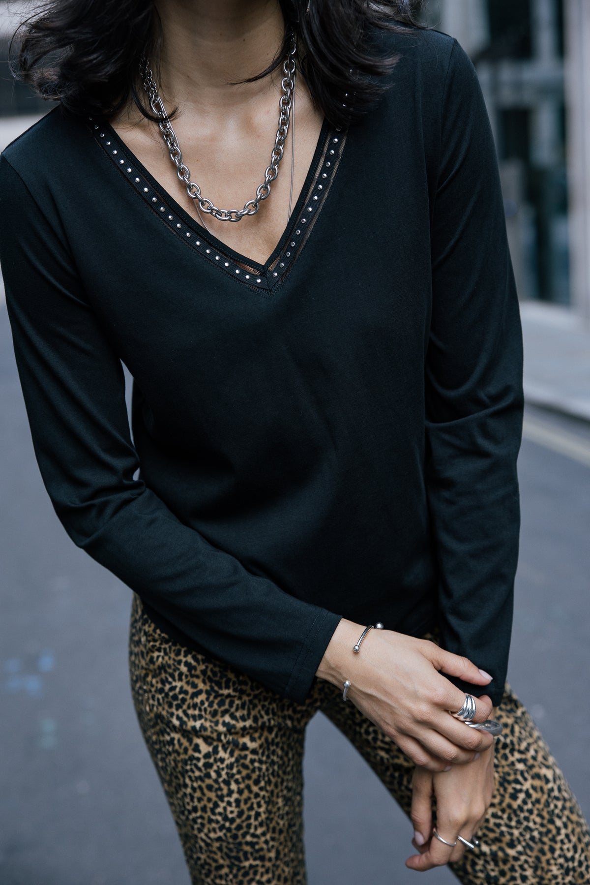 

T-shirt avec rivets Femme Torina Studs black | Freeman T. Porter