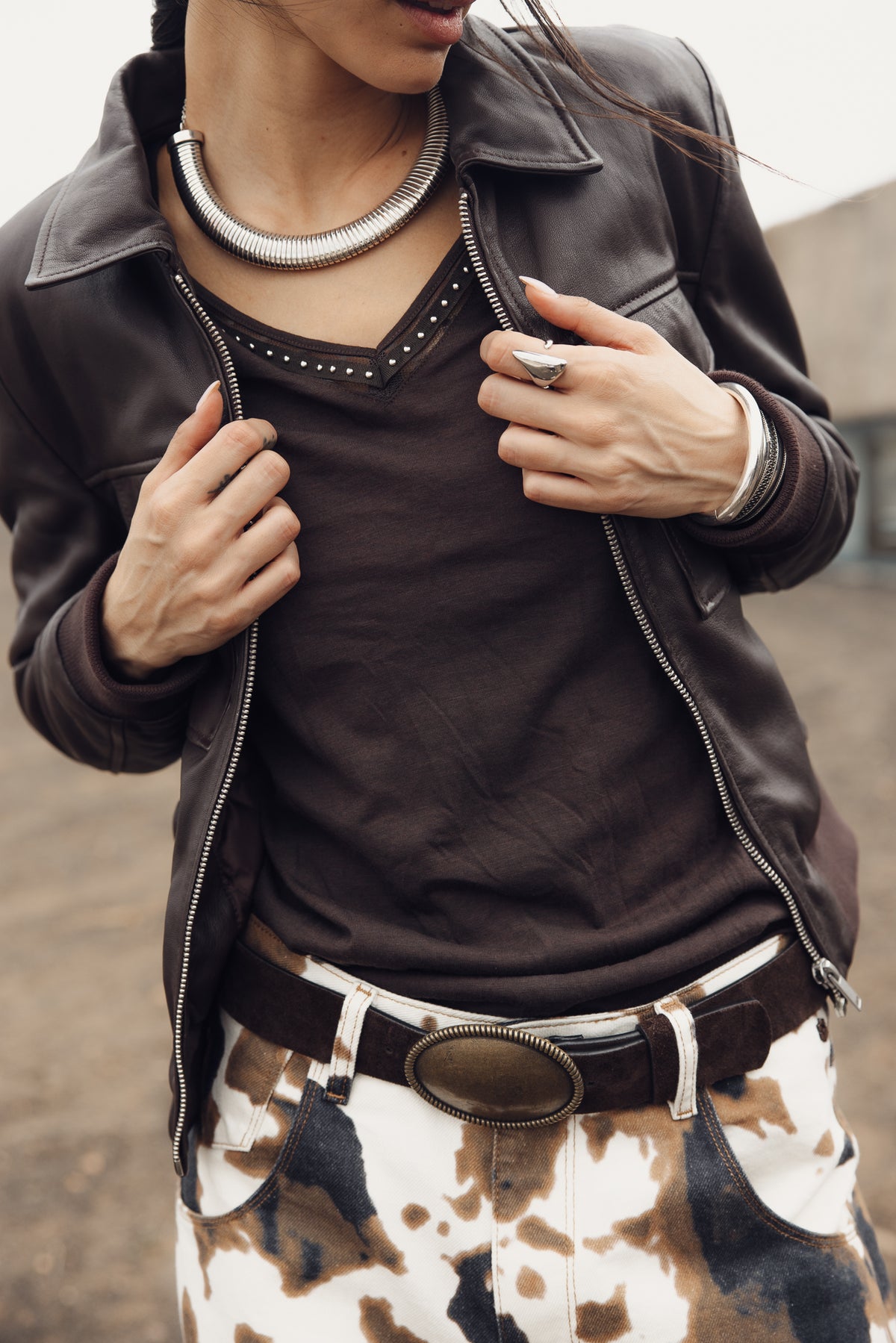 

T-Shirt mit Nieten Damen Torina Studs chocolate torte | Freeman T. Porter