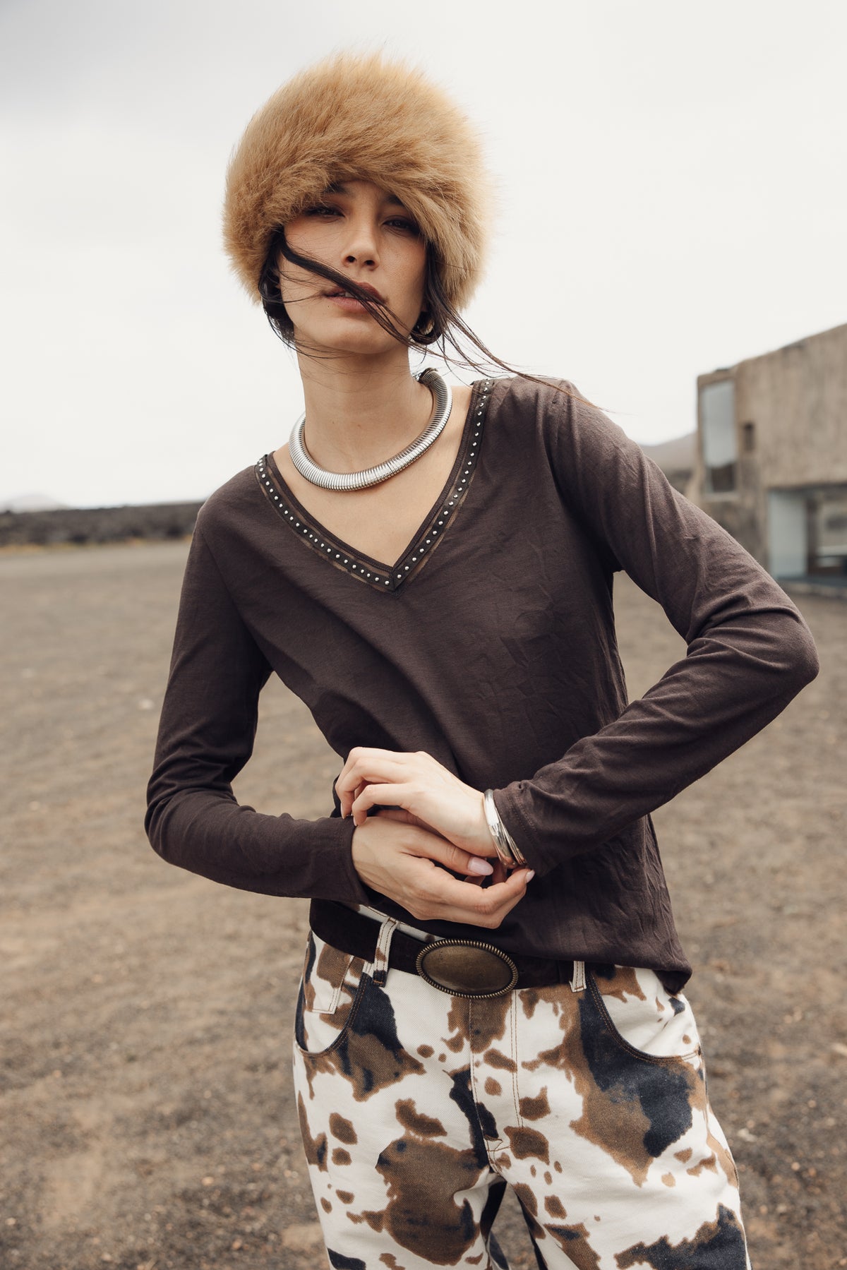

T-Shirt mit Nieten Damen Torina Studs chocolate torte | Freeman T. Porter