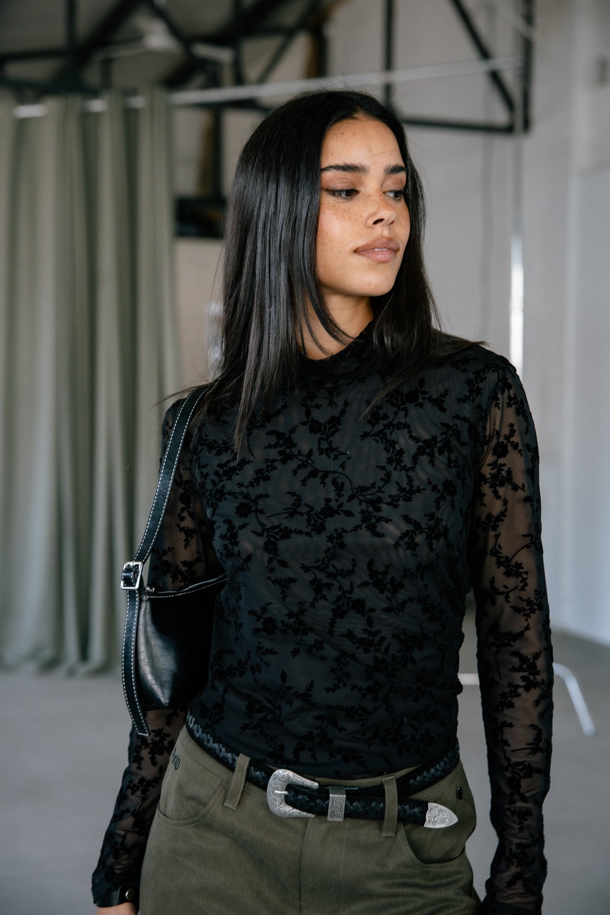 

Top en résille imprimée Mujer Thylane Flowers black | Freeman T. Porter