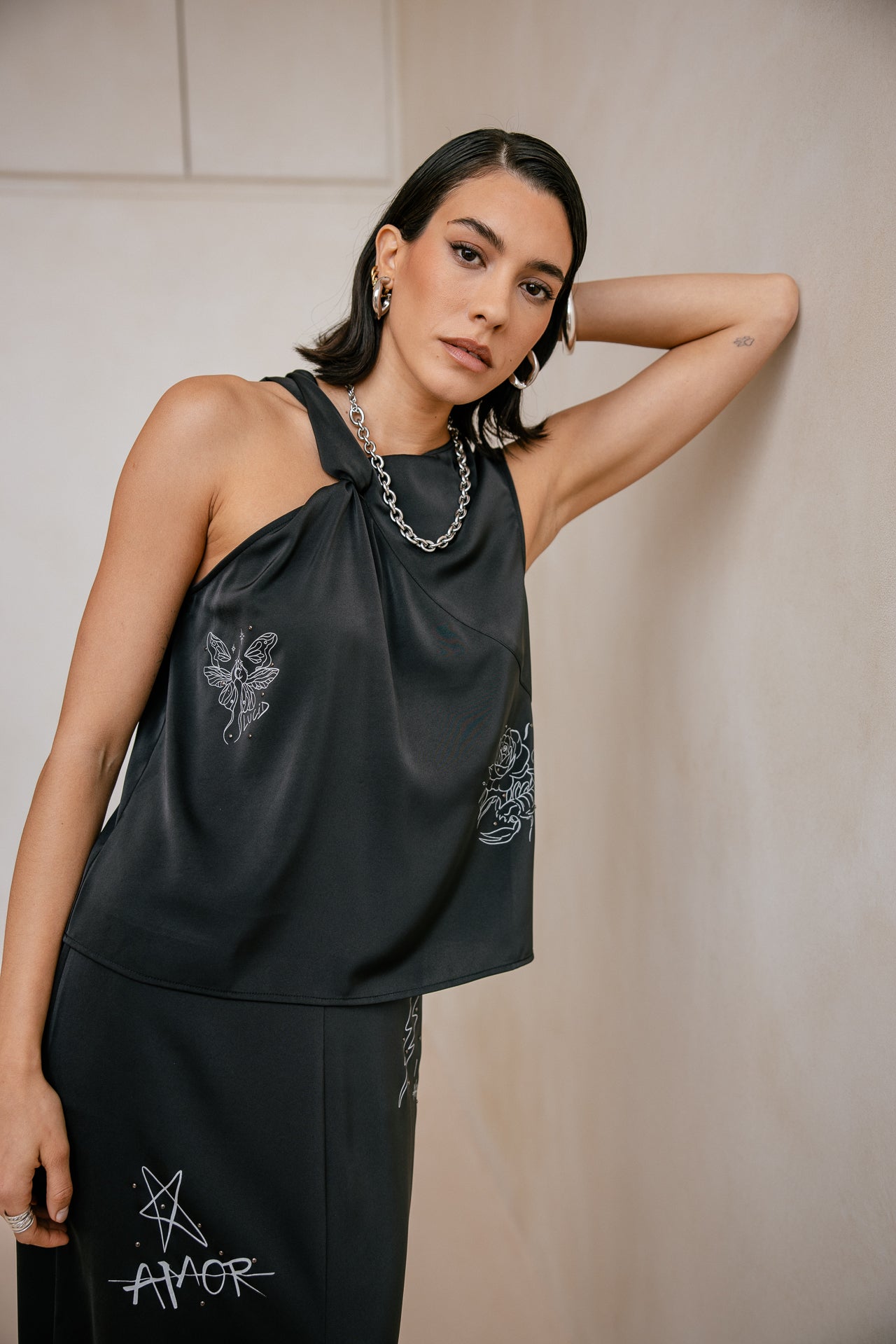 

Asymmetrical satin top Women Topik Symbol black | Freeman T. Porter