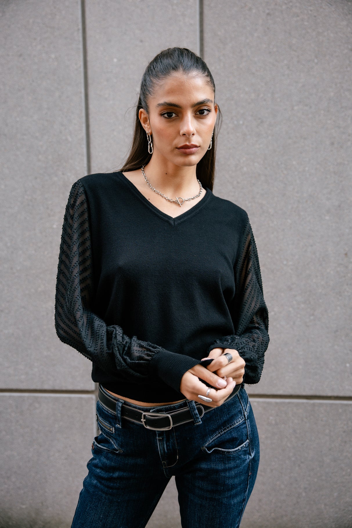 

Pull manches voile Woman Laonie Zig Zag black | Freeman T. Porter
