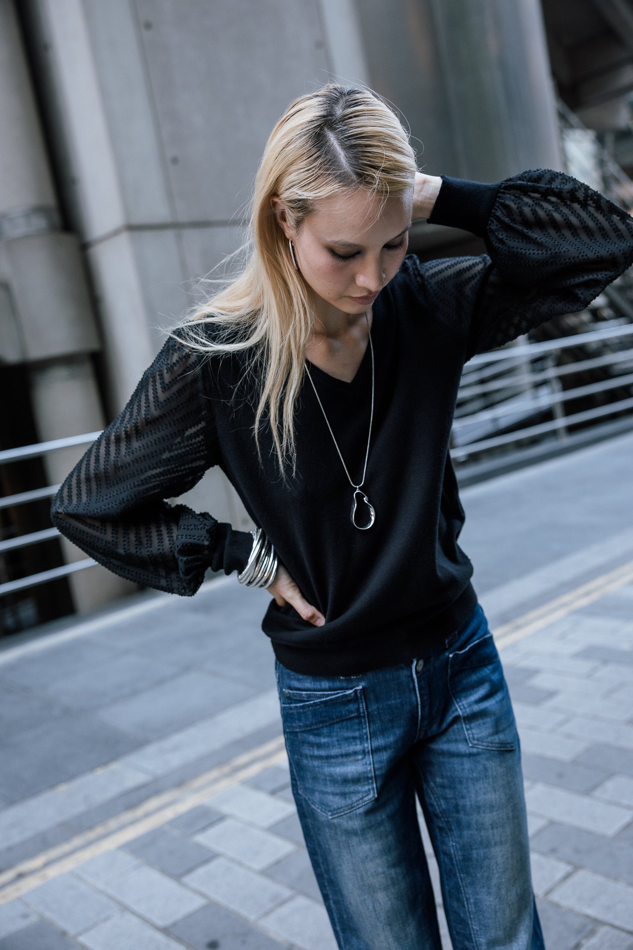 

Jersey con mangas de voile Mujer Laonie Zig Zag black | Freeman T. Porter