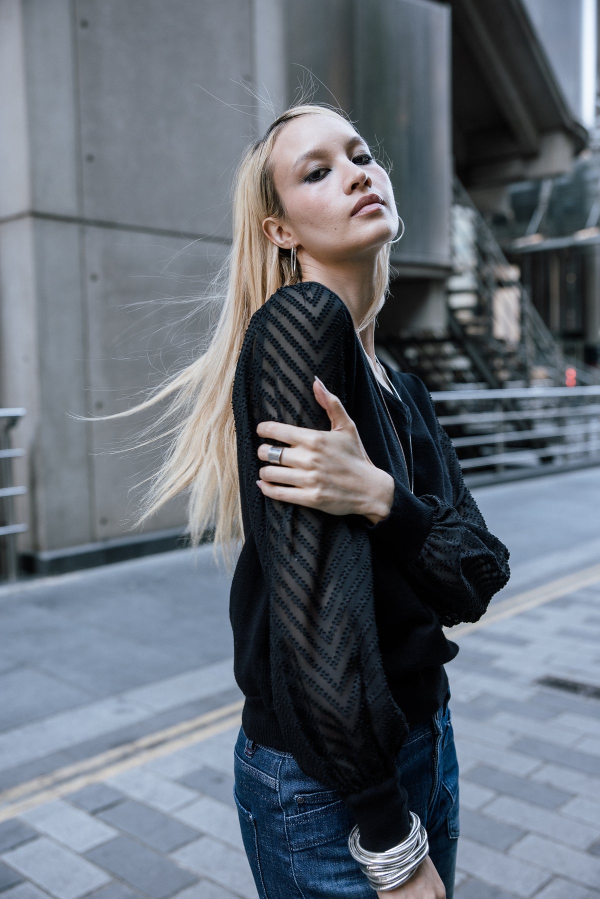 

Jersey con mangas de voile Mujer Laonie Zig Zag black | Freeman T. Porter