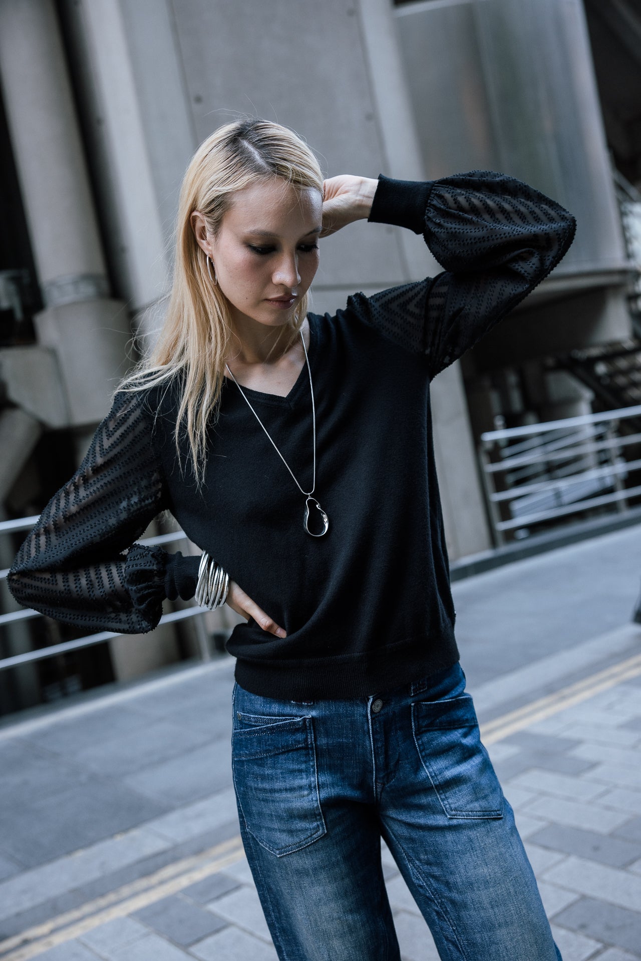 

Jersey con mangas de voile Mujer Laonie Zig Zag black | Freeman T. Porter