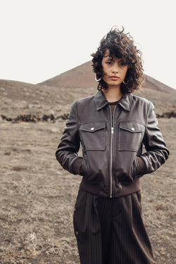 

Bomber en cuir Femme Virgy Leather brown | Freeman T. Porter