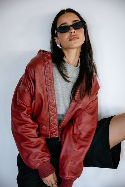 Veste Bomber En Cuir D'agneau Rouge Pour Femme - Slim Fit, Fait Main En Inde - Neuf Avec étiquettes