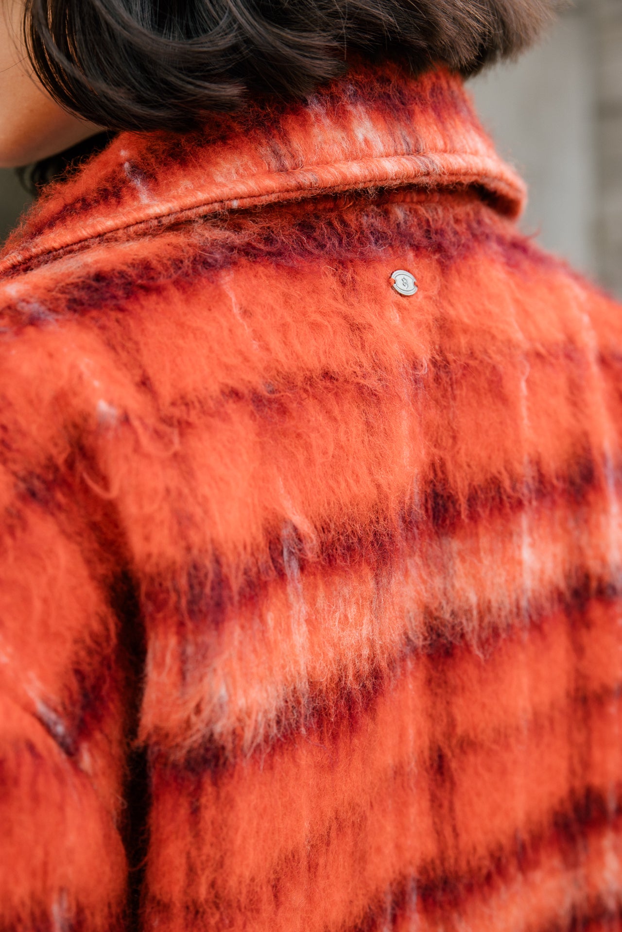 

Langer Mantel aus gewalkter Wolle Damen Millie Plaid red orange | Freeman T. Porter