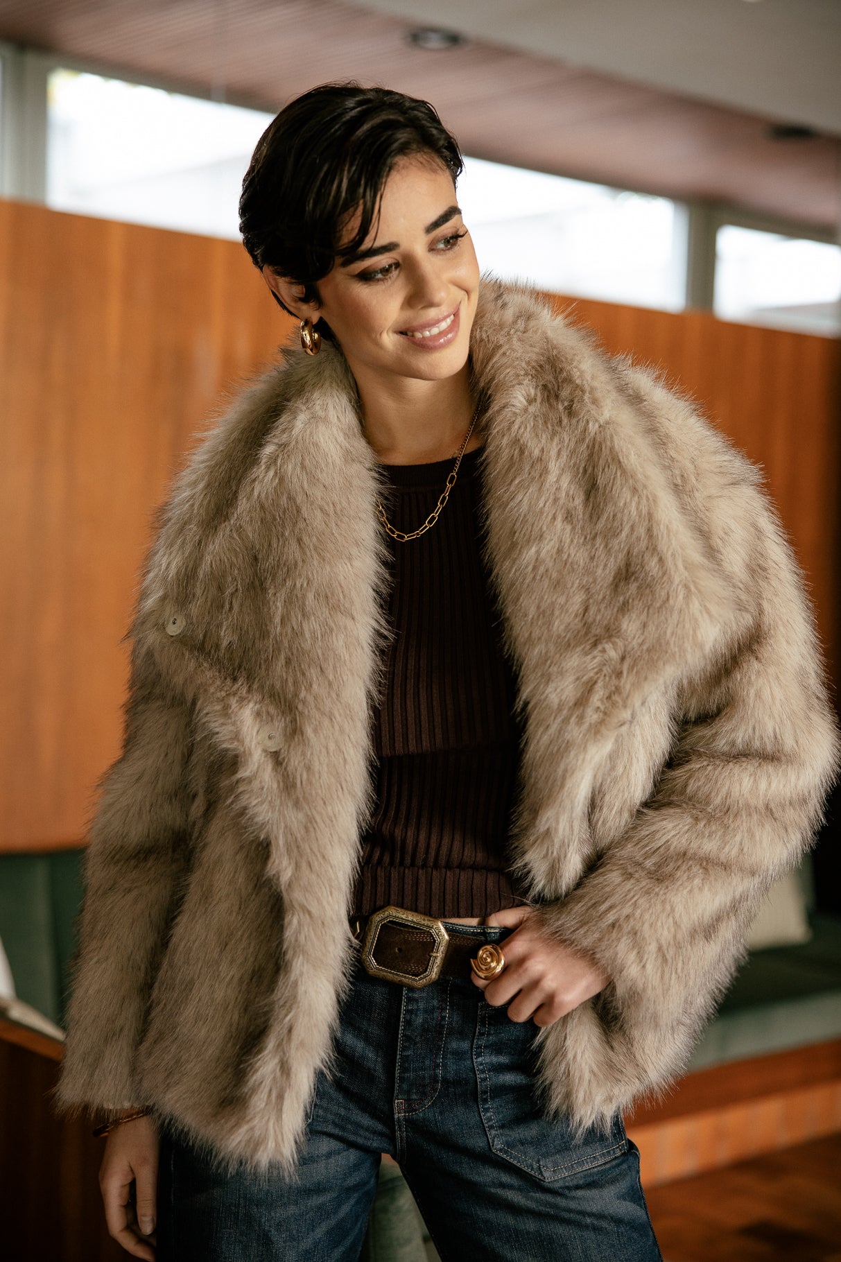 

Veste en fausse fourrure Femme Marbela Fur beige melange | Freeman T. Porter