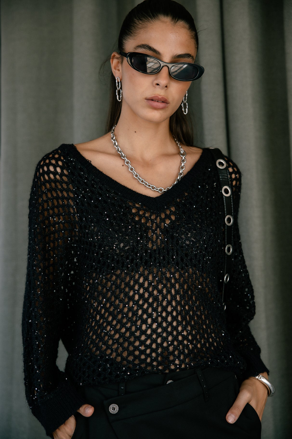   
            

Pull maille ajourée scintillante Femme Paross Shiny black | Freeman T. Porter
          