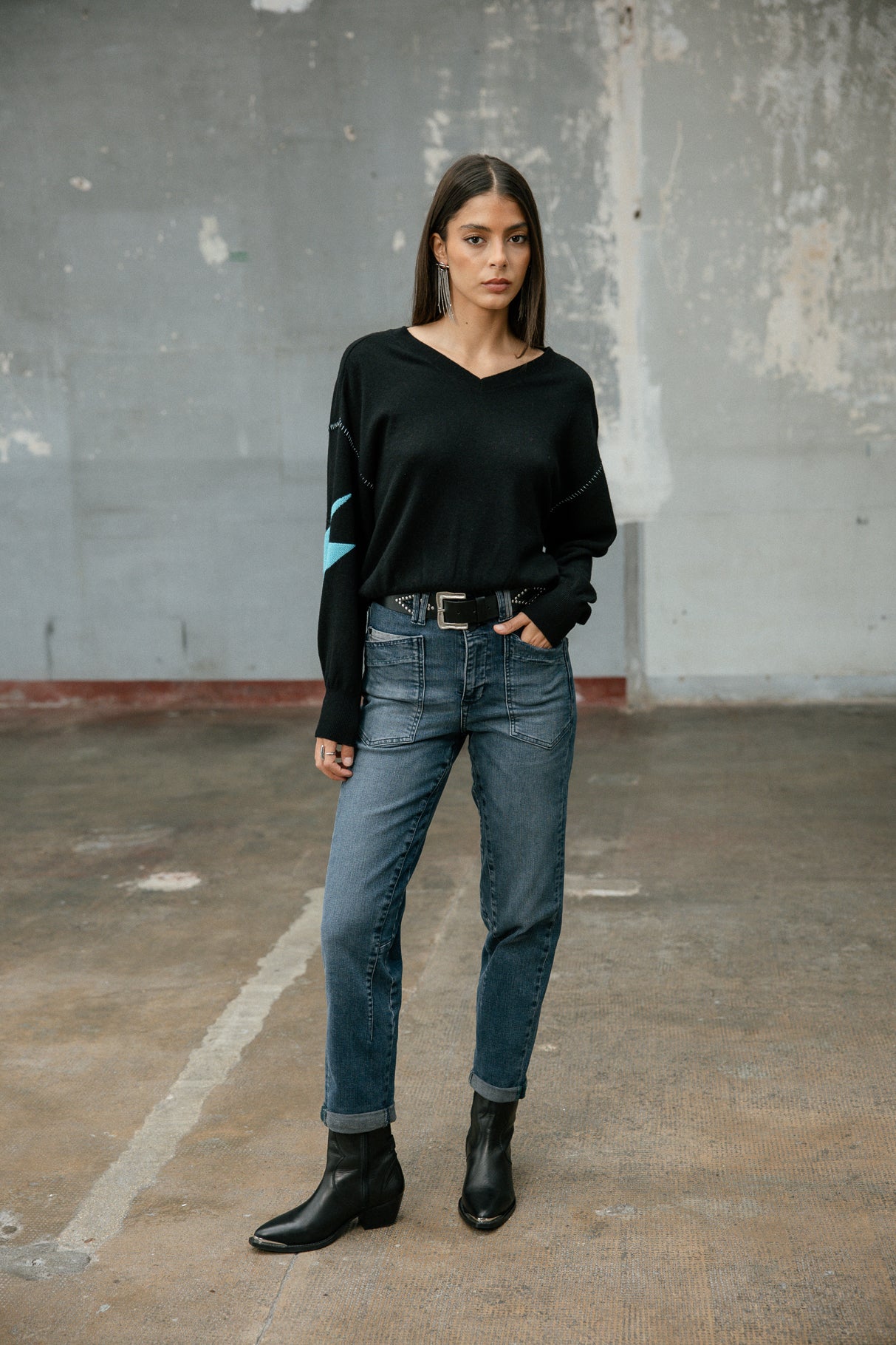 

Pull motif contrastant Frau Penny Intersia black | Freeman T. Porter