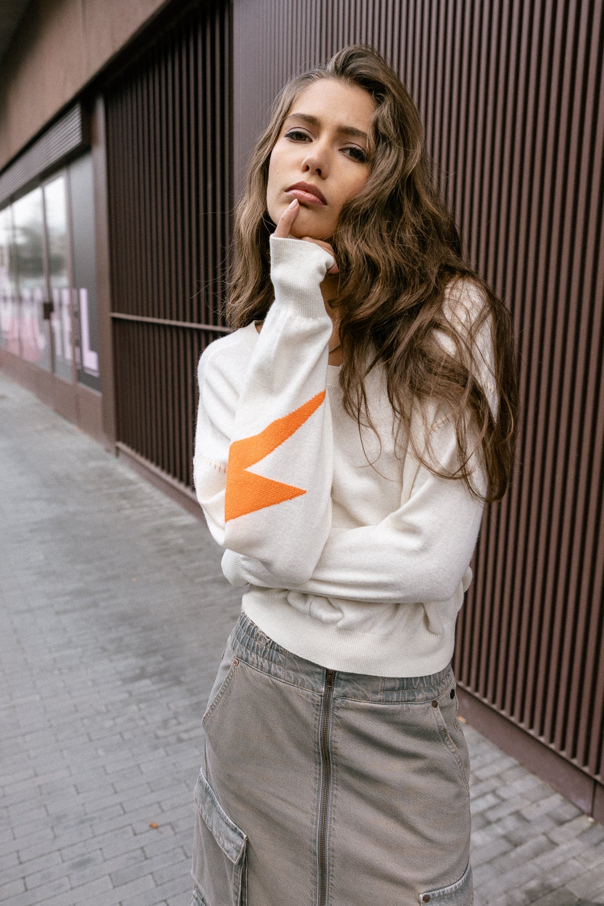 

Contrasting motive sweater Woman Penny Intersia egret | Freeman T. Porter