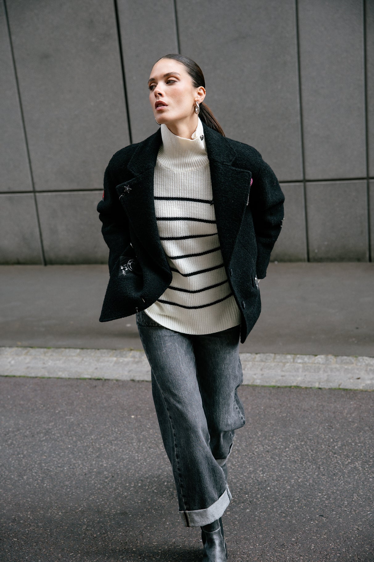 

Pull marinière oversize Femme Pragga Stripes ecru_black | Freeman T. Porter