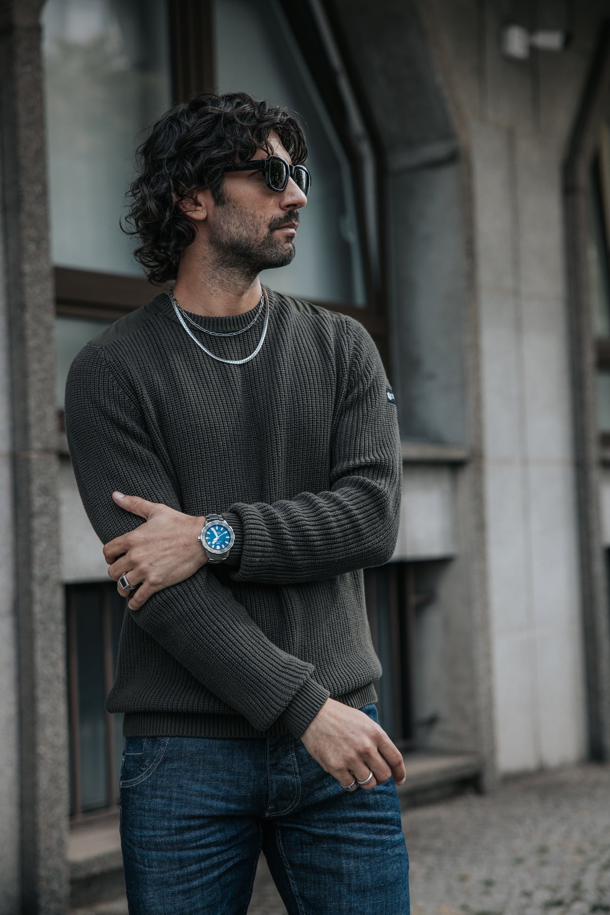 

Pullover mit Schultereinsätzen Herren Pavel Shoulder olive night | Freeman T. Porter