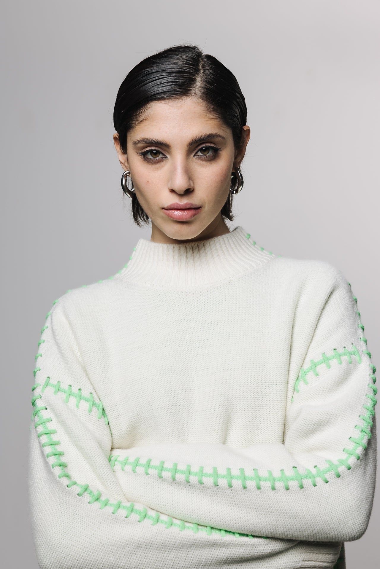 

Jersey de cuello alto Mujer Paley Colors off white / green | Freeman T. Porter