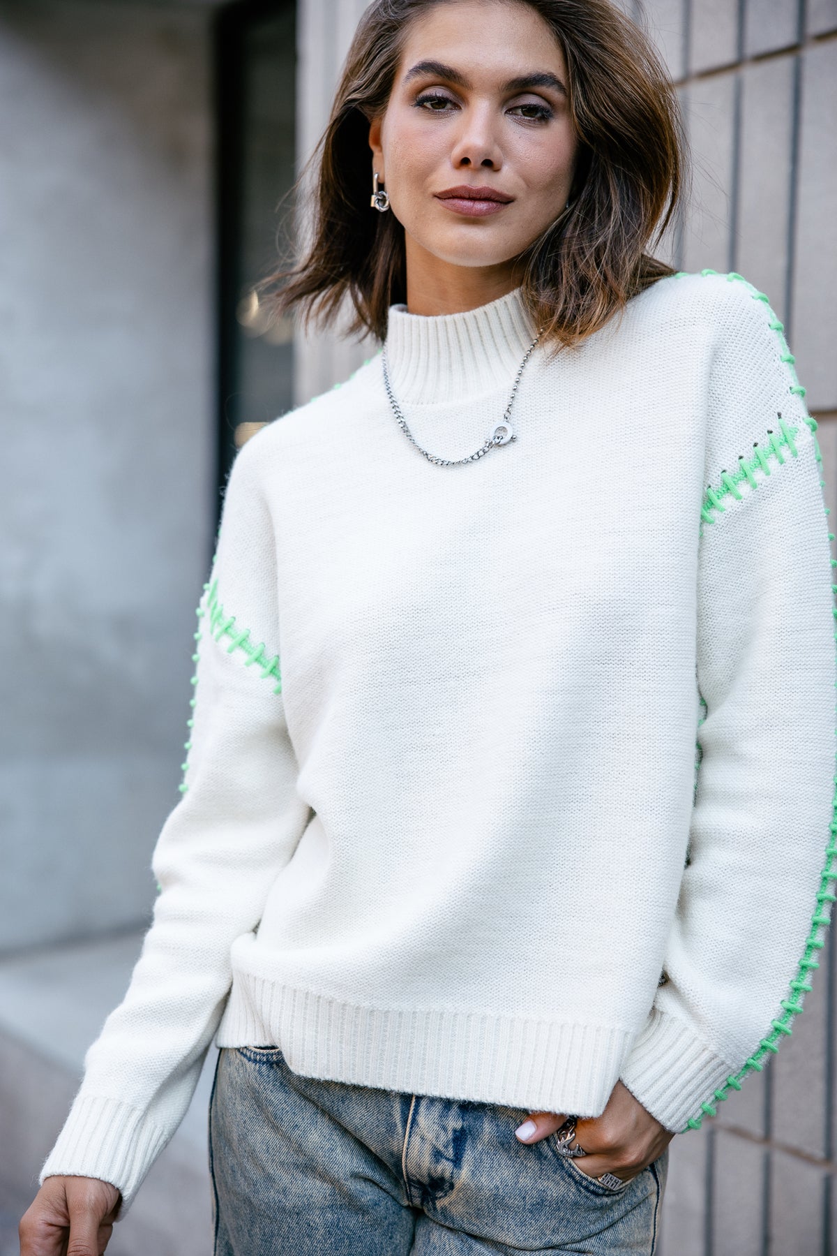 

Pull à col montant Femme Paley Colors off white / green | Freeman T. Porter