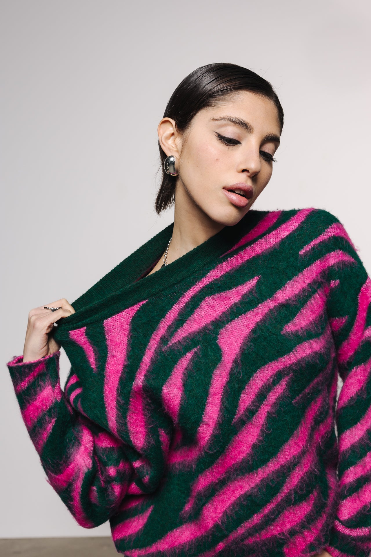 

Jacquard-Pullover Damen Parisi Zebra pink / green | Freeman T. Porter