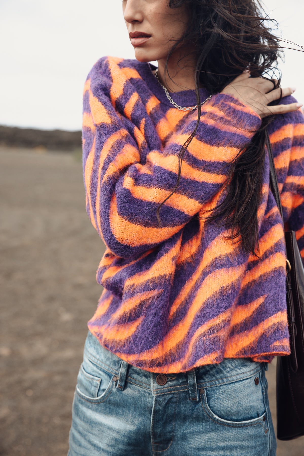 

Pull en jacquard Femme Parisi Zebra orange / purple | Freeman T. Porter