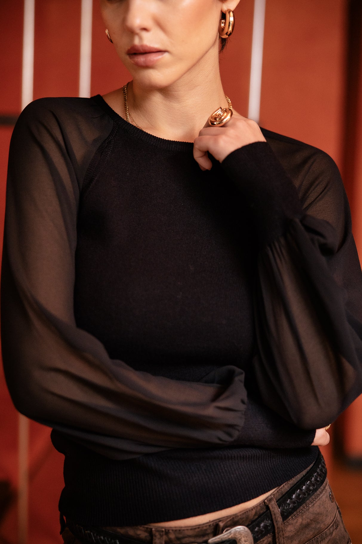 

Pull ajusté et manches vaporeuses Femme Paulino black | Freeman T. Porter