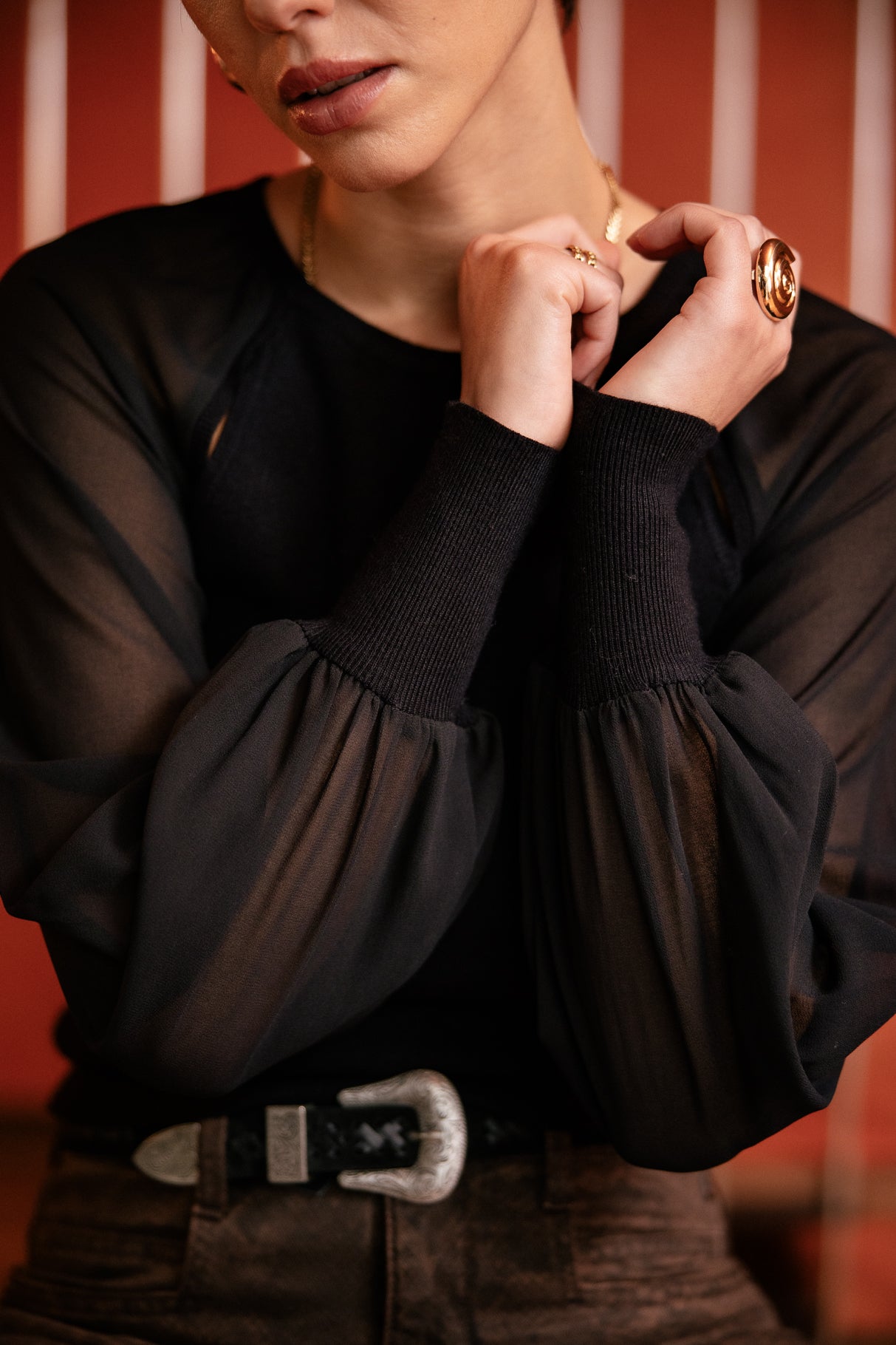 

Pull ajusté et manches vaporeuses Femme Paulino black | Freeman T. Porter