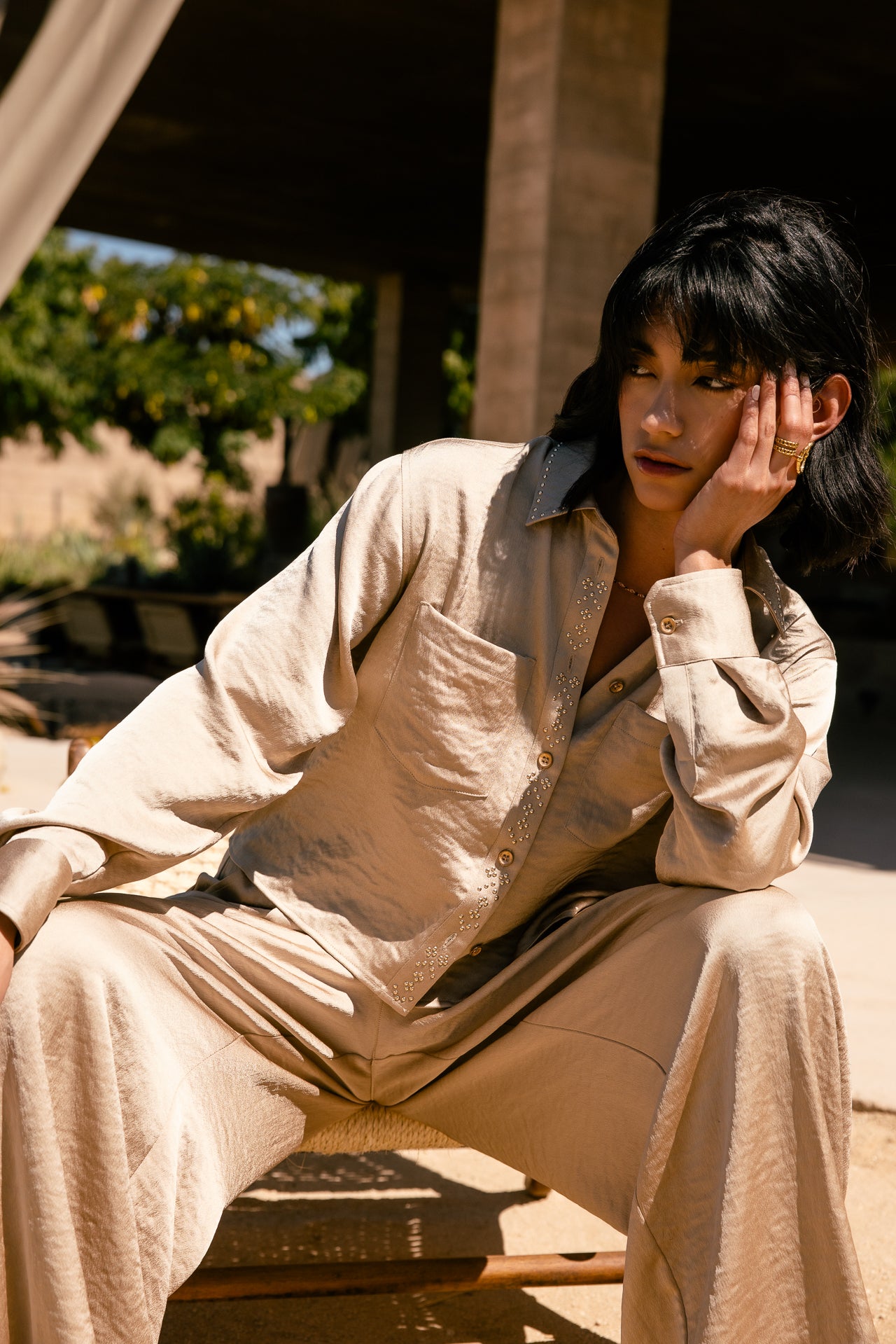 

Chemise ample cropped Femme Caretina Satinado gold | Freeman T. Porter