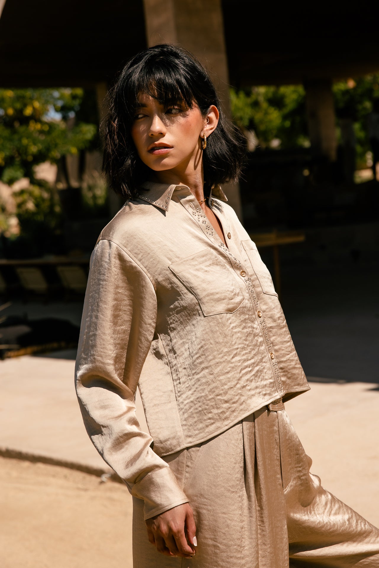 

Chemise ample cropped Femme Caretina Satinado gold | Freeman T. Porter