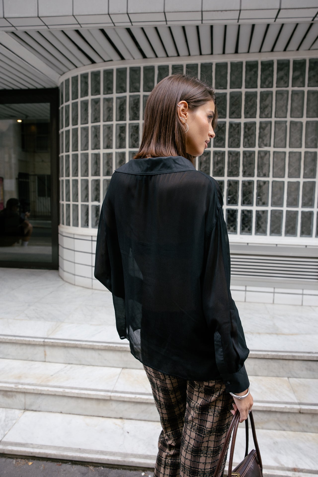 

Asymmetrische transparente Bluse Damen Hazel Light black | Freeman T. Porter