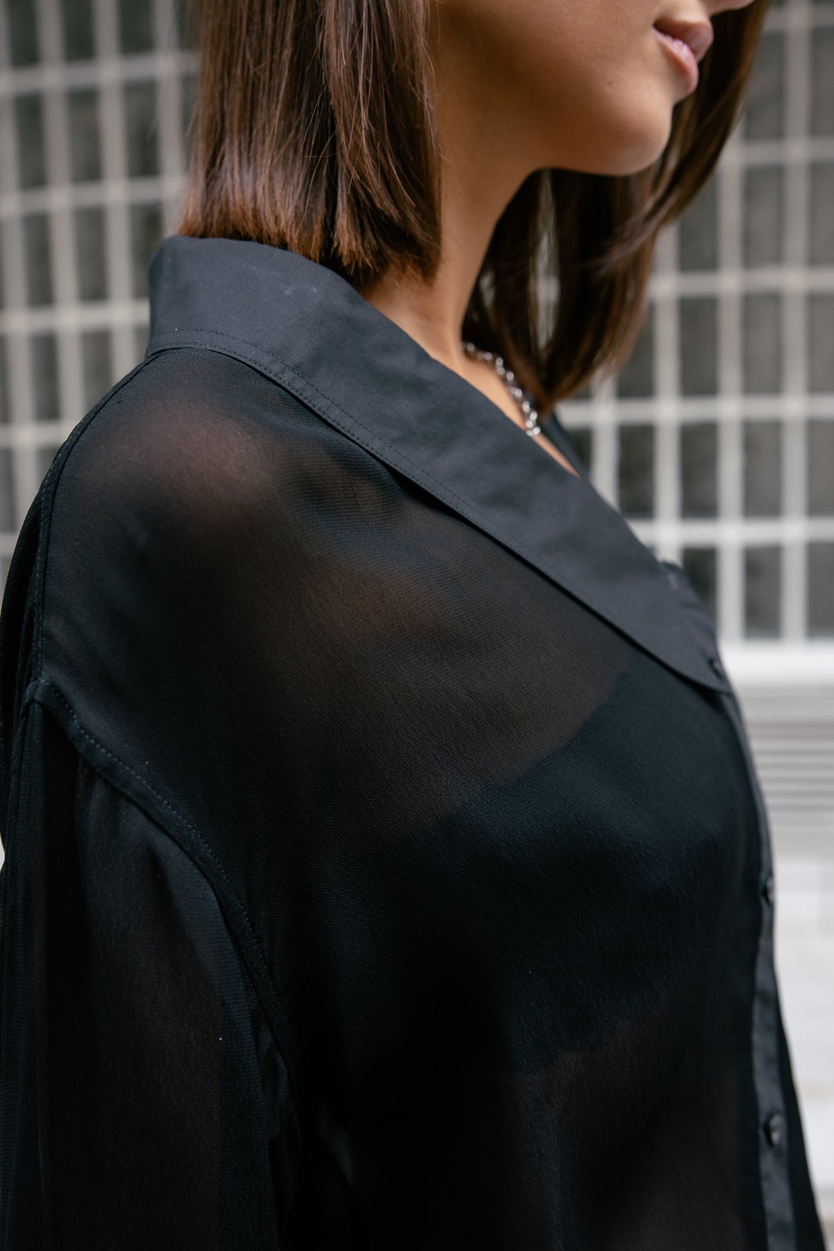 

Asymmetrische transparente Bluse Damen Hazel Light black | Freeman T. Porter