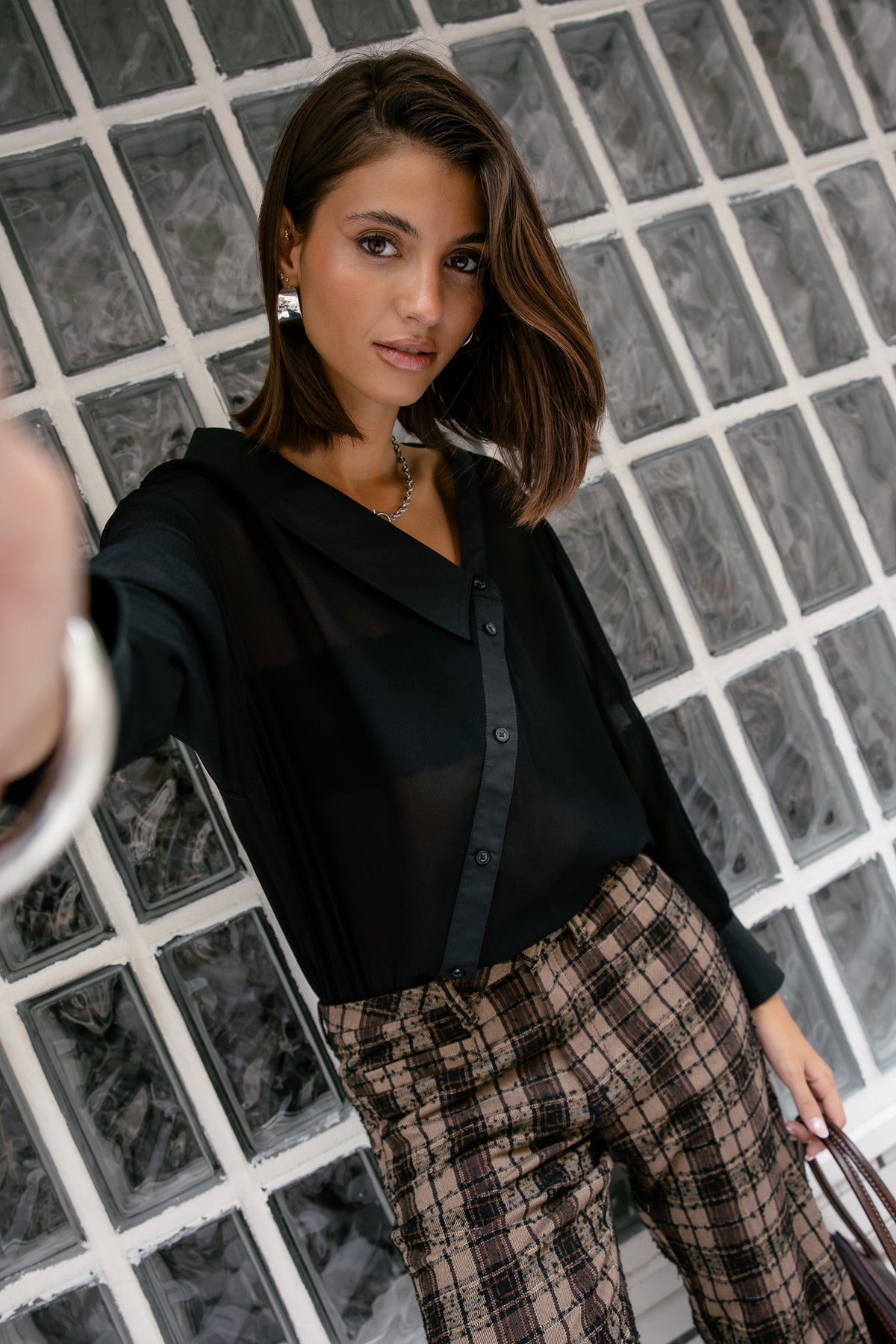 

Asymmetrische transparente Bluse Damen Hazel Light black | Freeman T. Porter