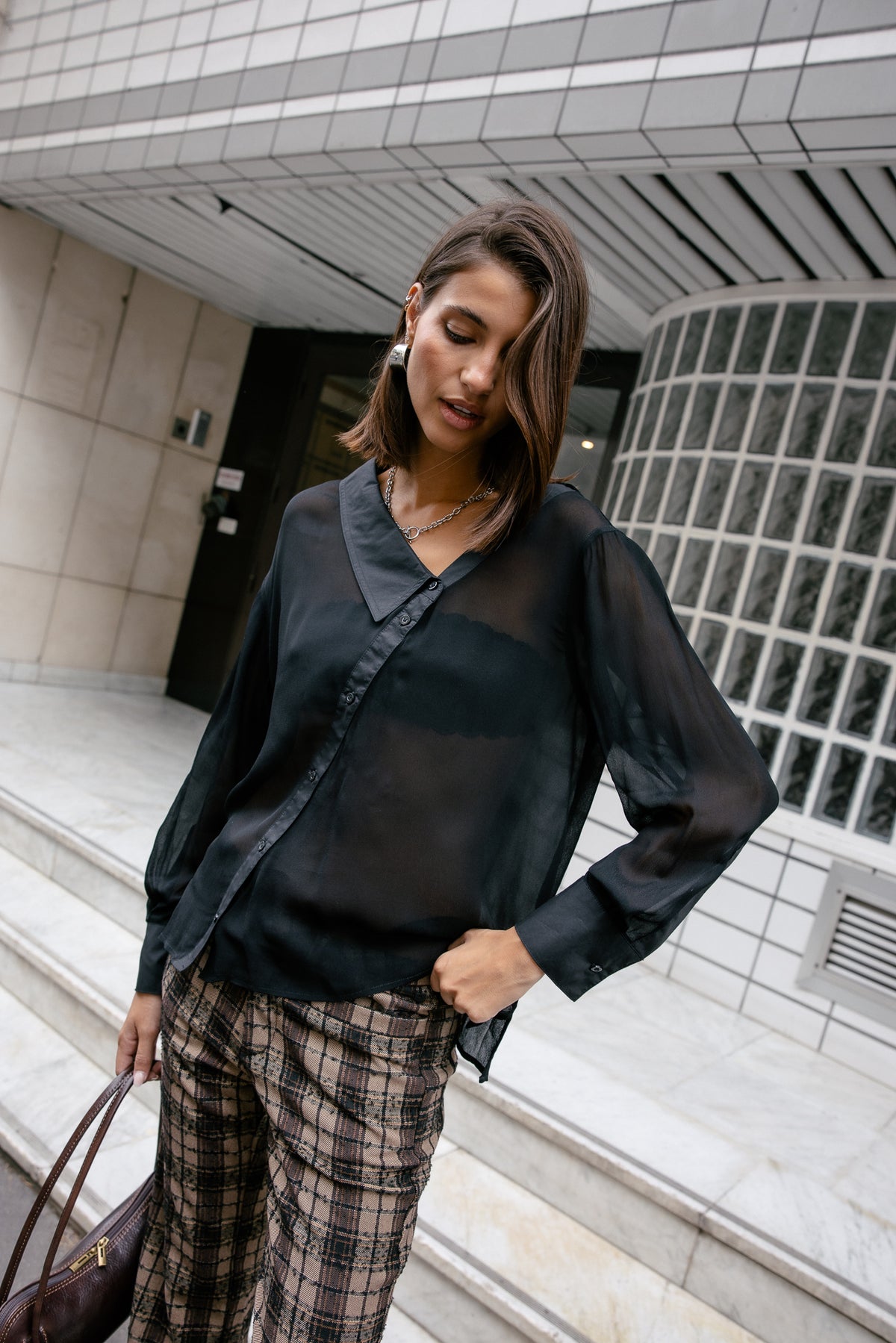 

Asymmetrische transparente Bluse Damen Hazel Light black | Freeman T. Porter