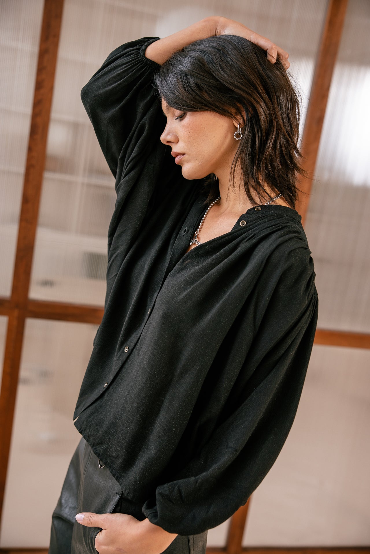 

Blouse brillante Femme Belly Magic Sky black | Freeman T. Porter