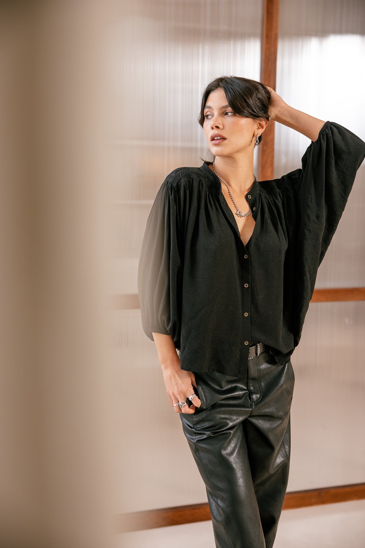 

Blouse brillante Femme Belly Magic Sky black | Freeman T. Porter