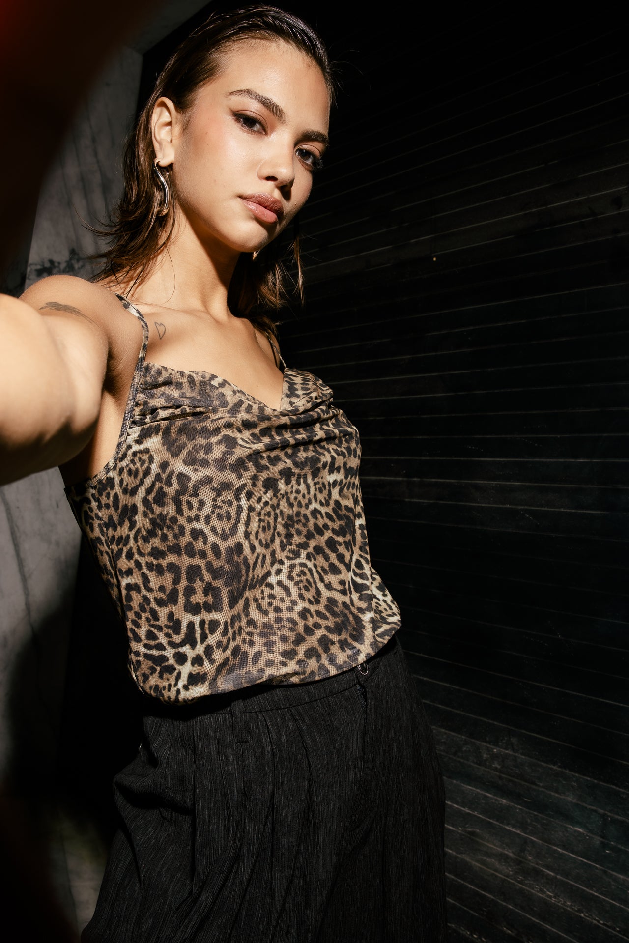 Fluid tulle camisole top with print Tiziano Leopard, original