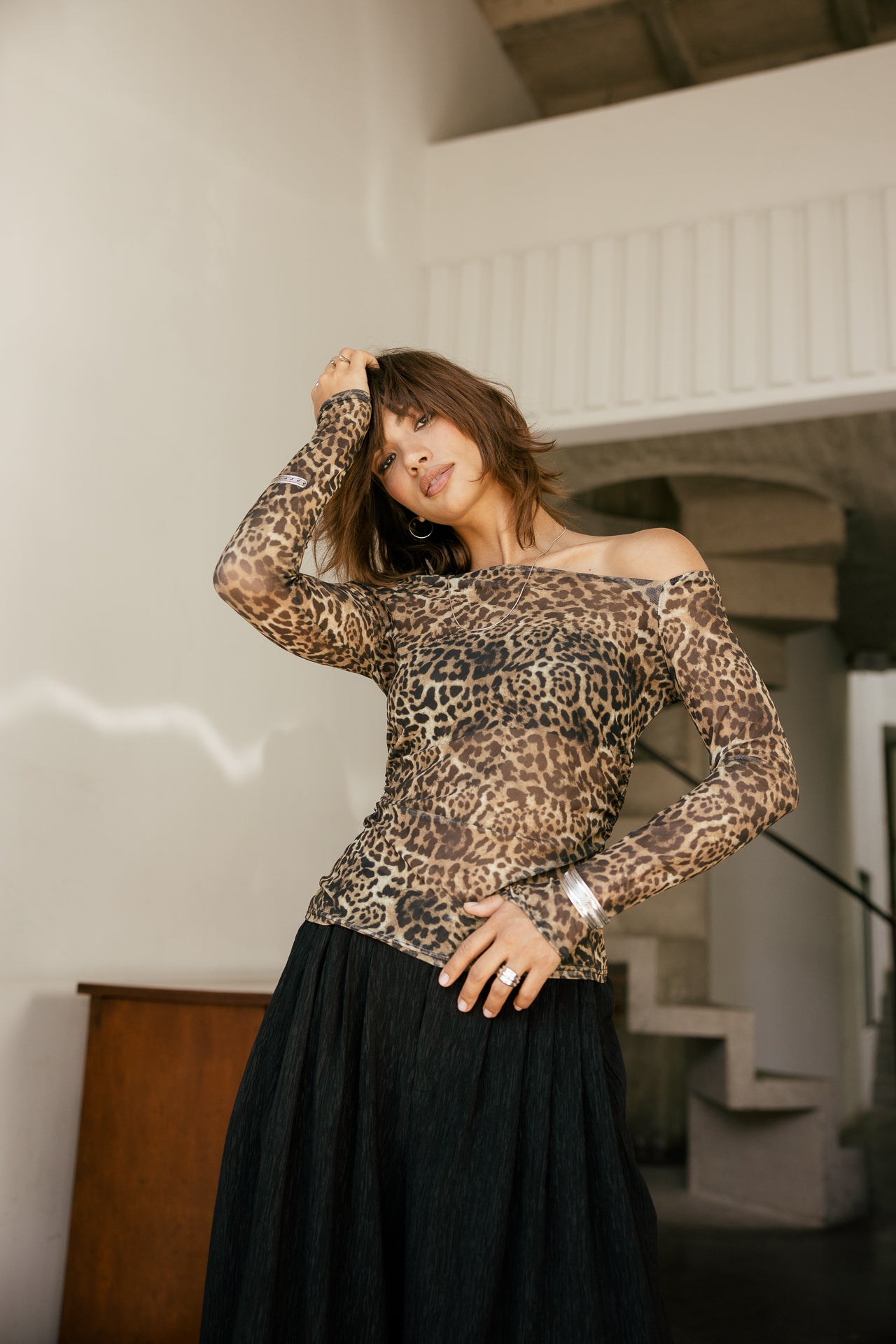 

Langarm-Tülltop mit Print Damen Tapiano Leopard original | Freeman T. Porter