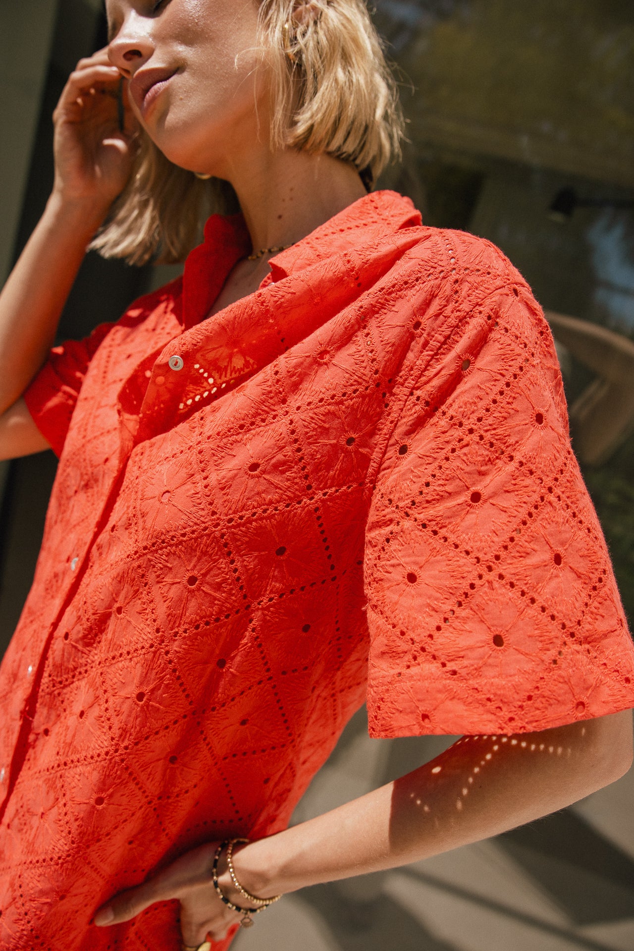 

Robe chemise courte à broderies  Femme Restia Beach Lace cayenne | Freeman T. Porter