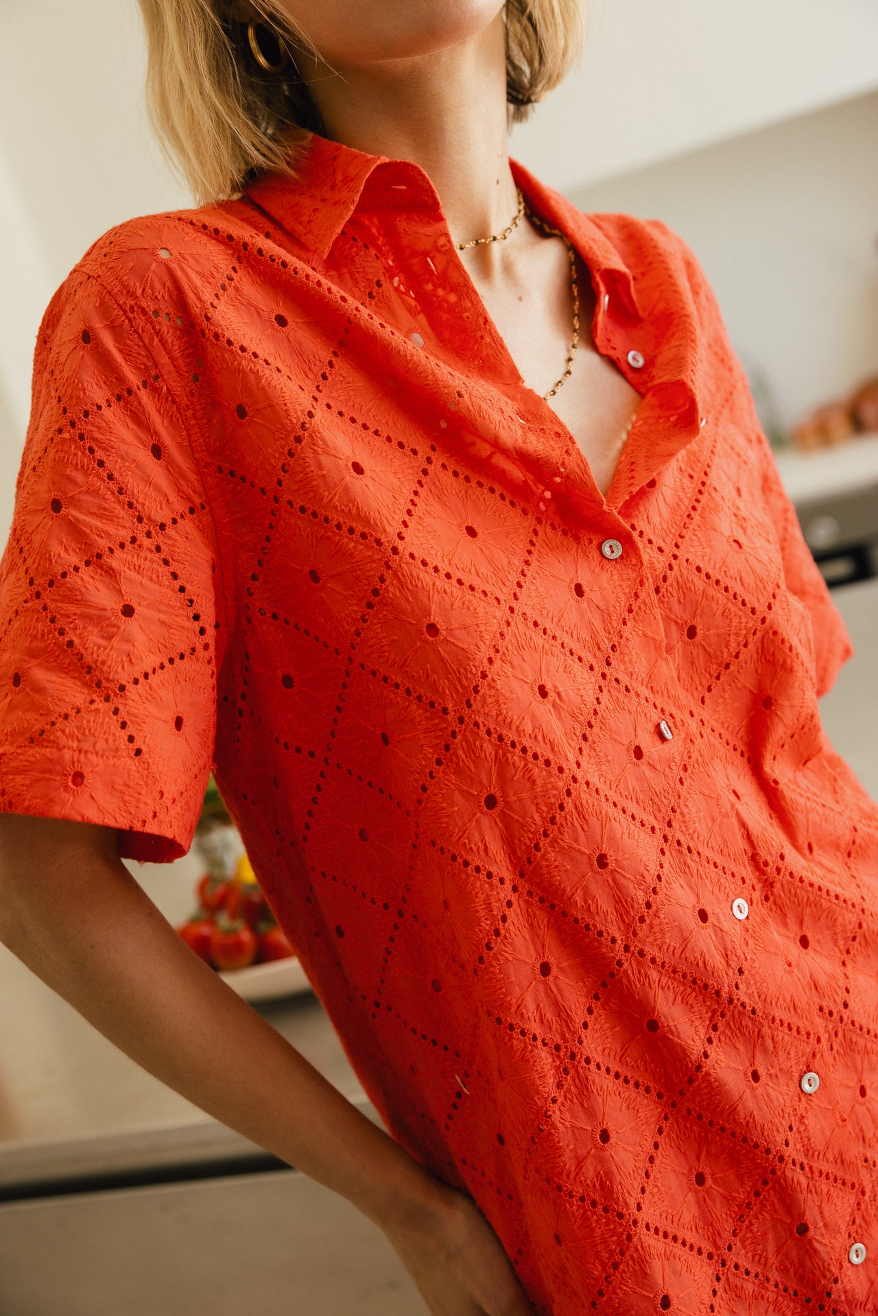 

Robe chemise courte à broderies  Femme Restia Beach Lace cayenne | Freeman T. Porter