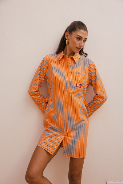 orange striped t shirt dress Striped Midi T-shirt Dress in Orange Mabel & Lou Boutique