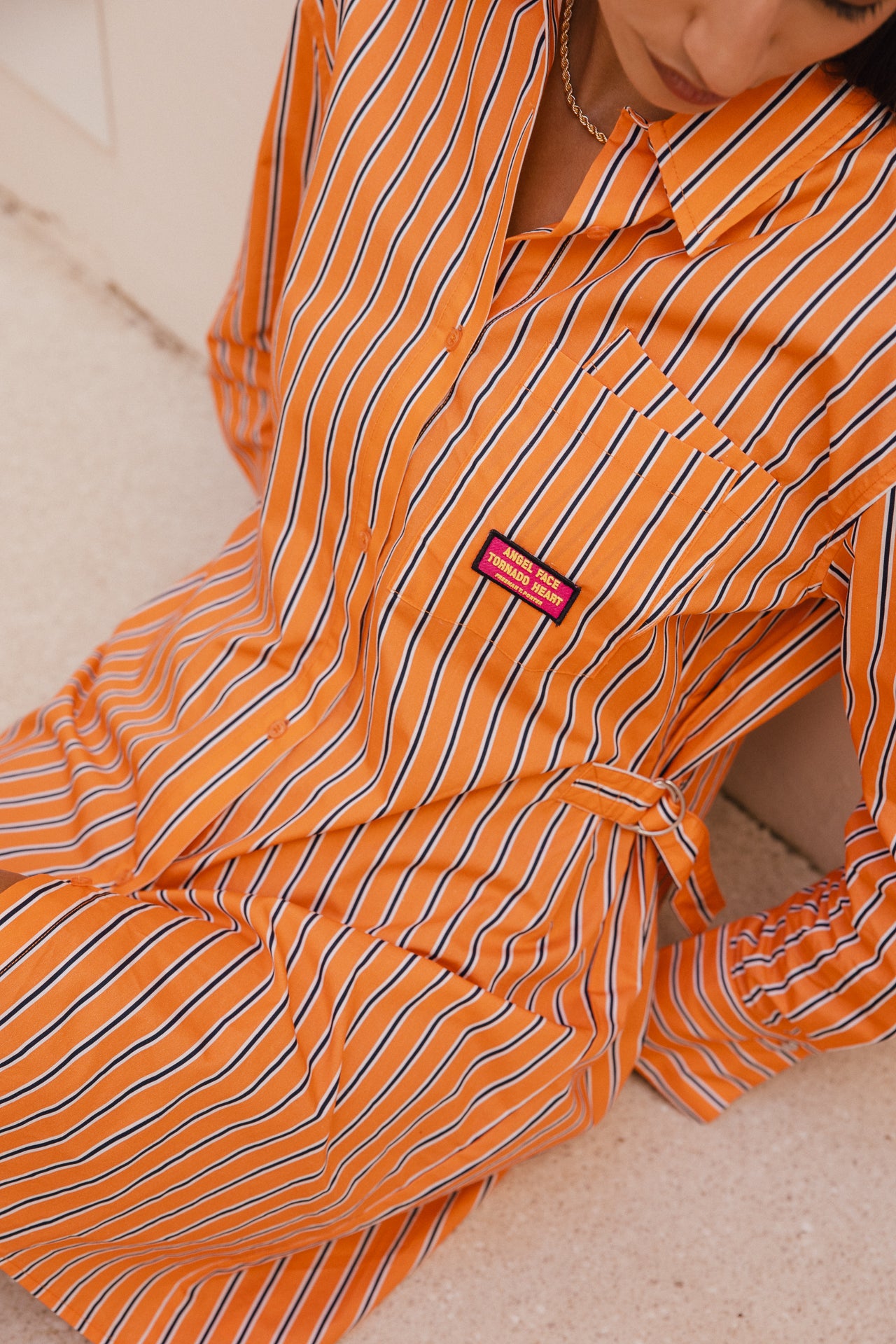 

Robe chemise courte à rayures Femme Ragaz Stripe orange peel | Freeman T. Porter