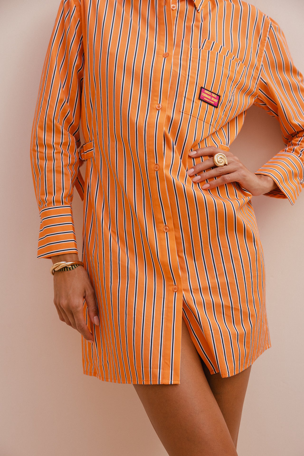

Robe chemise courte à rayures Femme Ragaz Stripe orange peel | Freeman T. Porter